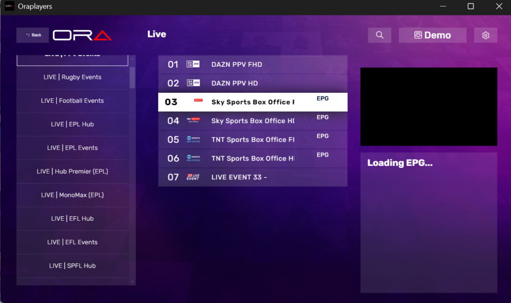 channels loading with epg